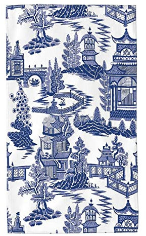 40X70cm Saunahandtuch Blaues Vintage-China Im Chinoiserie-Stil Strandhandtuch Weiches Handtuch Sandfreie Strandlaken Für Wandern Strand Pool
