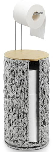 Graciadeco Stand Toilet Paper Storage with Lid Spare Extra 3 Rolls of Tissue Holder Free Standing Beige Wciker Toilet Paper Organizer Basket for Bathroom (Grey)