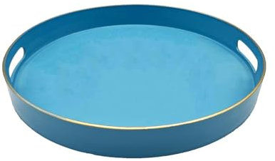 Fuukou Round Serving Tray with Handles,Elegant Plastic Decorative Tray,Round Ottoman Trays Coffee Table Trays for Living Room,Home Decor 13