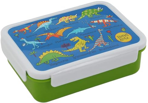 Tyrrell Katz Kids Dinosaurs Printed Large Bento Lunch Box in Blue - Children's Food Container with Clip Lock Lid and 3 Inner Dividers - 18.5 x 14.5 x 6.0 cm