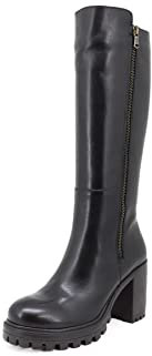 QUEEN HELENA Stivali Alti di Pelle con Tacco Plateau Zip Laterale Casual Invernali Donna L315 (Nero, numeric_35)
