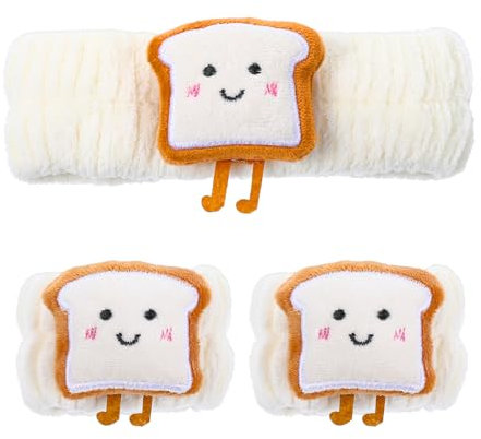 Abeillo Cartoon Mikrofaser-Fleece Gesicht Waschen Stirnband Set, Weiches Korallen Fleece Kosmetik Haarband, Elastisches Abschmink Haarband zum Waschen (3 Stück, weiß)