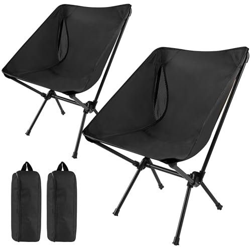 KUOGAS Campingstuhl faltbar – Ultralichter Klappstuhl mit 150 kg Tragkraft, Kleines Packmaß & Robustes Design für Camping, Picknick und Outdoor-Aktivitäten (Schwarz | 2-Piece Set)
