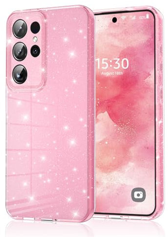 Eherui Coque de protection pour Samsung Galaxy S24 Ultra pailletée, en silicone TPU anti-traces de doigts, anti-chocs, fine et souple - Rose
