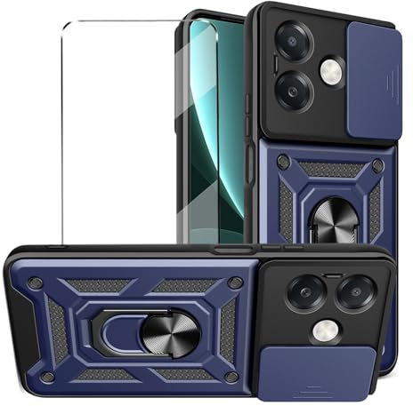 2-in-1 Case for OPPO A5 Pro 5G Tempered Glass with Slide Camera Protection Cover Screen Protector Phone Case Heavy Duty Military Grade Protective Cover phone holder,Black