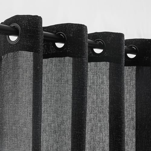 VOILYBIRD Leinen Vorhänge mit Ösen, 245 cm Länge, Slub-Textur, Vorhänge für Schlafzimmer, neutrale Bauernhaus Dekoration, 2 Stück, Schwarz