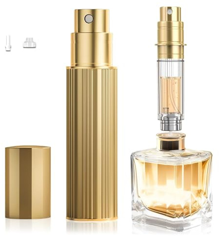 Bywulanda 10ml Parfüm Zerstäuber Reise nachfüllbar, Bottom-Füllung Duftstoffe Parfümflasche, Mini Köln Dispenser, tragbare Sprühgerät Taschengröße für Frauen Männer Kreuzfahrtwagen Reisegeschenk -Gold