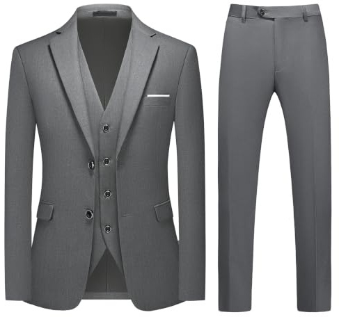 MODFUL Mens Suit 3 Piece Slim Fit Business Formal Tuxedo | Two Buttons, Blazer Waistcoat Trousers, Wedding Set