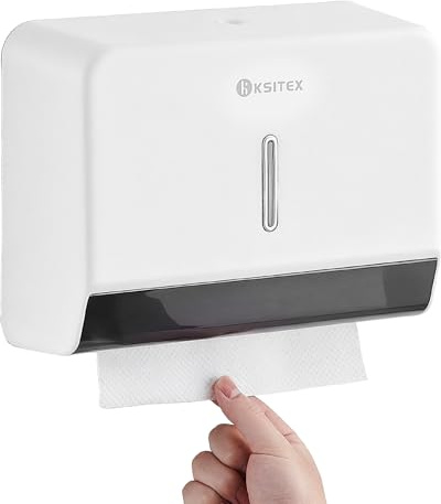 KSITEX Papierhandtuchspender Wandmontage – Z-Falz & C-Falz Falthandtuchspender ohne Bohren, abschließbar, großer Vorrat (200+ Blatt), für Bad, Küche, Büro weiß