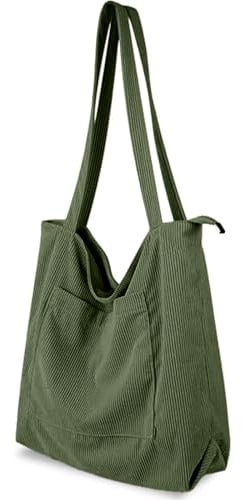 flintronic Corduroy Tote Bag for Women, Large Capacity Shoulder Bags, Cord Tote Bag for Ladies Girls, Waterproof Tote Handbag with Zipper, Big Casual Shopping Bag for School Work Travel Daily Use