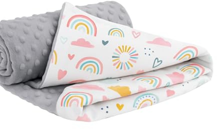 Ahoiikids Kuschelige Babydecke 75x100cm – Weiche Baumwoll-Decke für Neugeborene & Kleinkinder, ideal fürs Kinderbett & den Kinderwagen (Regenbogen mit Grau Minky)