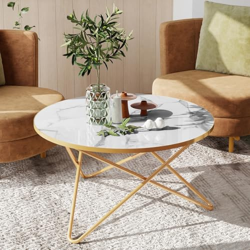 HOLTICO Couchtisch Beistelltisch Rund,Wohnzimmertisch Sofatisch für Wohnzimmer Garten Balkon Schlafzimmer,Tisch Rund Modern,Pflanzentisch Outdoor mit Marmormuster, Weiß