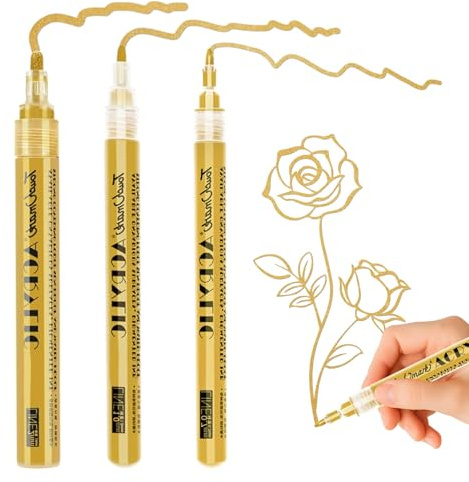 Set Di 3 Pennarello Oro, Pennarelli Acrilici Oro, Marcatore A Vernice Acrilica Impermeabili, 0,7/1,0/2,0 MM, Adatti Per Progetti Fai Da Te Su Pietra, Ceramica, Legno, Vetro, Metallo E Plastica
