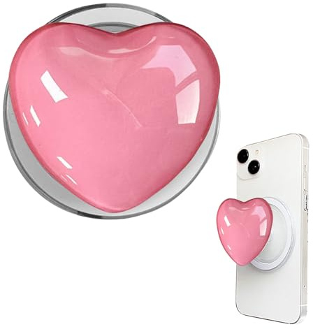 Magnetic Phone Grip with Expanding Kickstand - Cute Heart-Shape Design, Extendable Holder & Stand Compatible with Cases & Wireless Charging for Smartphones Tablets (Pink 2)