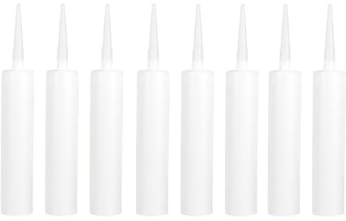 STAHAD Lot de 8 Tubes Vides de Mastic D'étanchéité en Plastique Opaque, 300 Ml, Blancs, Rechargeables Bouchon à Piston, pour Calfeutrage, pour Réparation, Joints et Bricolage Maison