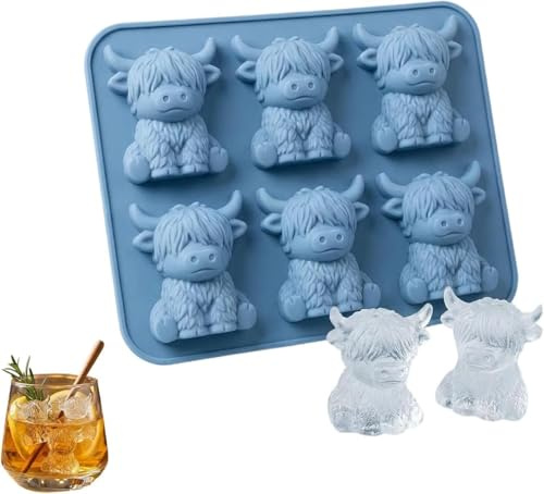 Mini Highland Cow Ice Cube Mold, Cute 3D Silicone Ice Cube Trays, BPA Free Mold for Chocolate Candy Jelly Drinks Homemade Treats (Highland Cow)