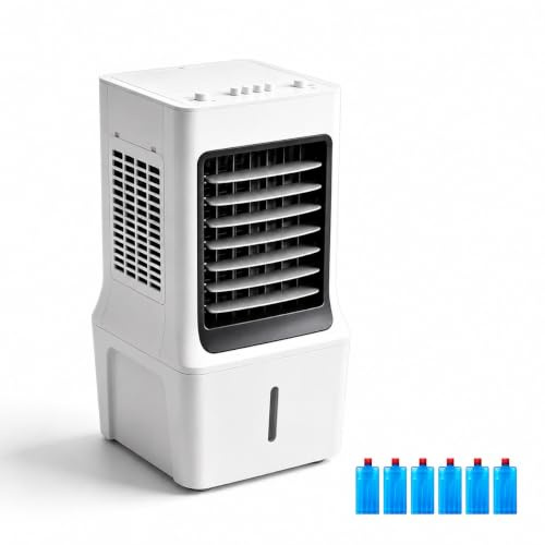Aire Acondicionado Portátil, Enfriador de Aire Evaporativo Silencioso con 3 Velocidades, Ventilador de Refrigeración Oscilante de 60° con Asa para Hogar y Oficina
