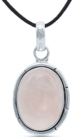 mantraroma Collier pendentif en argent 925, quartz rose, pierre précieuse, pendentif pour femme, collier en argent sterling, cadeau (MAH-060-07)
