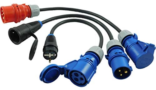 NWP Adapter SET 3-teilig 3-Pol CEE Stecker Kupplung auf 5-Pol CEE Stecker Schuko Stecker Kupplung 16A - 3x2,5mm² - IP44 - Camping, Caravan, Märkte