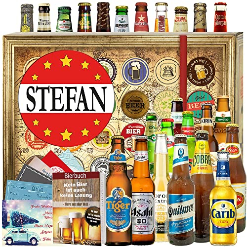 Stefan + 24 Biere aus aller Welt + Bier Box + Geschenke Stefan + Adventskalender 2024 2025 Bier