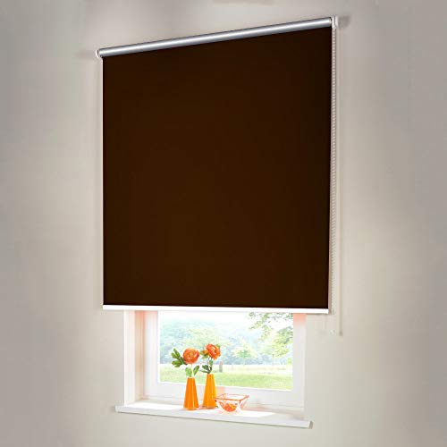 Sonnenschutz-HH® - Seitenzugrollo Verdunkelungsrollo Thermorollo - Außenmaß Breite 120 x 110 cm Höhe Dunkelbraun - Lichtundurchlässig Rollo für Abdunkelung Kettenzugrollo inkl. Universalträger