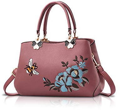 NICOLE&DORIS Donne Borse a mano Retro Borsa a tracolla Le signore Moda Borsa a tracolla Borsa Totalizzatore Ricamo Ape rosa scura