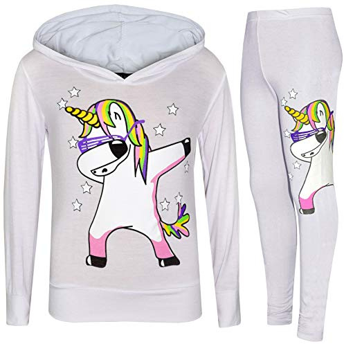 A2Z 4 Kids Girls Tracksuit Rainbow Unicorn Dab - Unicorn Hooded Set 229 White 7-8