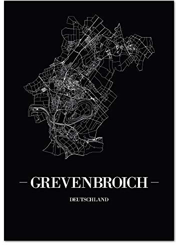 JUNIWORDS Stadtposter - Wähle Deine Stadt - Grevenbroich - 30 x 40 cm Poster - Schrift A - Schwarz