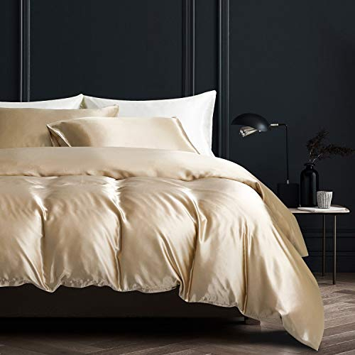 Boqingzhu Bettwäsche Gold 155x220cm Seide Glänzend Satin Luxus Bettwäsche Set Bettbezug mit Reißverschluss und Kissenbezug 80x80cm