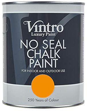 Vintro | No Seal Chalk Paint | Interior & Exterior Use | Furniture | Walls | Wood | Metal | 1 Litre (Deep Saffron)
