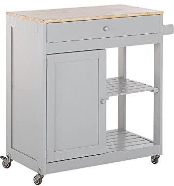 Carrito de Cocina de MDF Madera de Caucho Gris 75 x 43 x 87 cm Ruedas Estante 2 baldas 1 cajón Trapani