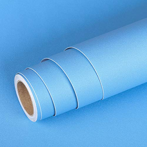 Livelynine Papier Peint Bleu Clair Autocollant Mural Papier Adhésif pour Meuble Cuisine Salon Chambre Enfant Bureau Armoire Papier Peint Vinyle Adhésif Bleu Clair de 40CM*2M Décoratif Amovible Durable