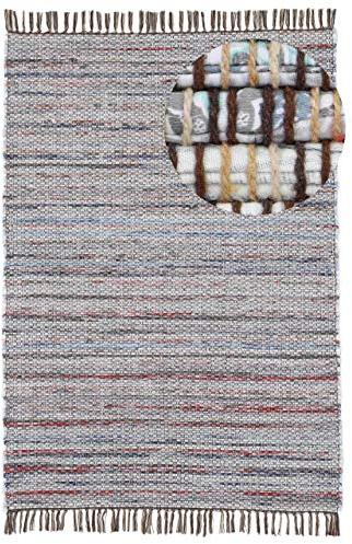 carpetfine Flachgewebeteppich Kelim Chindi Braun 60x110 cm | Moderner Teppich für Wohn- und Schlafzimmer