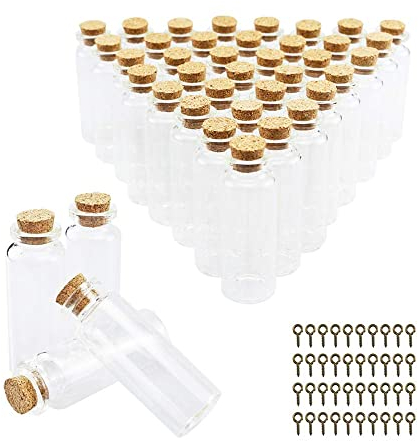 BiBiFly 40pcs 20ml Mini Glass Jars Bottles with Cork Stoppers, Clear Wish Bottles/Mini Vials Cork/Message Glass Bottle for Wedding Party Favors, DIY Arts Crafts Decoration etc
