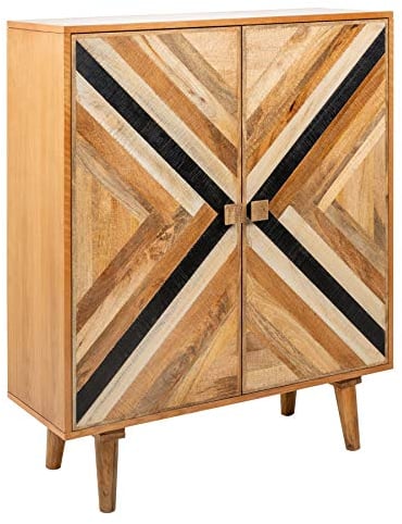 Riess Ambiente Massives Highboard Long Island 120cm Mangoholz mit aufwendiger Front Hochschrank Schrank