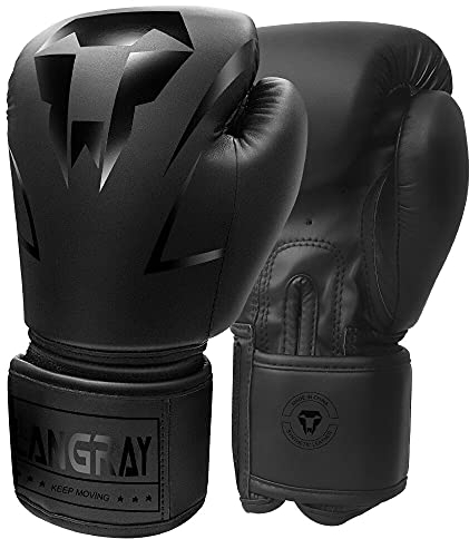 LangRay Boxhandschuhe aus Kunstleder - Herren & Damen Punching Handschuhe für MMA & Boxen, Schwarz 12oz