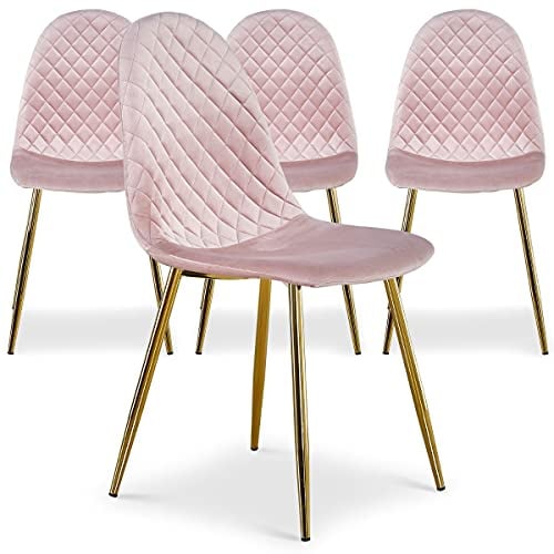 Menzzo Lot de 4 chaises Salle à Manger Velours Rose Norway – chaises Design Modernes capitonnées, Pieds métal doré, Assise Confortable rembourrée, Style Contemporain pour Salon et Salle à Manger