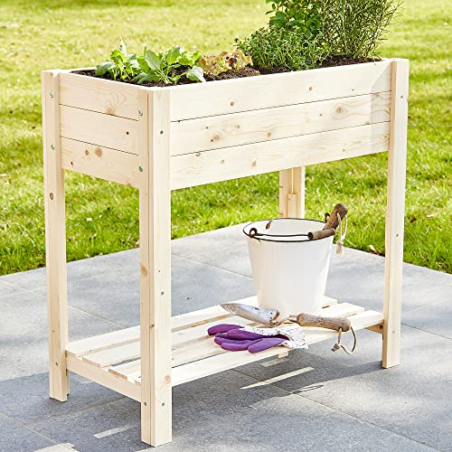 zooprinz Premium Hochbeet – aus massivem Kiefernholz – perfekt für Garten/Terrasse/Balkon – mit Stabiler Ablage und Innenvlies – Zwei Modelle zur Wahl -Hochbeet (Natur)