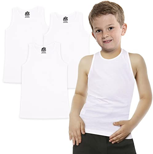A2Z 4 Kids Boys Cotton Underwear Vests Sleeveless Tank Tops Age 2-13 | Soft base layer for school summer daily comfort and easy multi-pack use