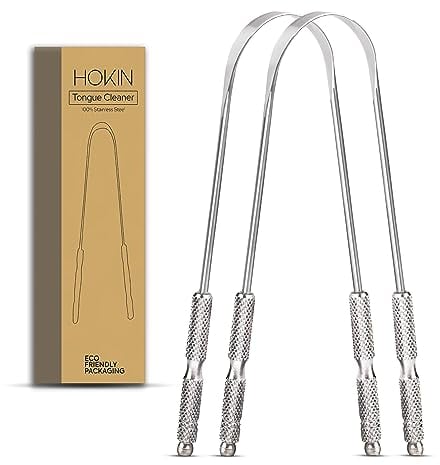 limpiador de lengua HOKIN para adultos, Raspador lengua de acero sin manchas, Tratamiento mal aliento, Tongue Scraper Cleaner 100% metálico, Cepillador de lengua para hombres y mujeres (2 piezas)