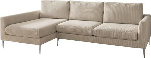 DELIFE Eckcouch Marla Cordstoff Cord Creme-Weiß 285x140 cm Recamiere Links Ecksofa