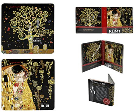 CARMANI - Lot de 2 sous-verres carrés en liège décorés avec différentes peintures par Gustav Klimt