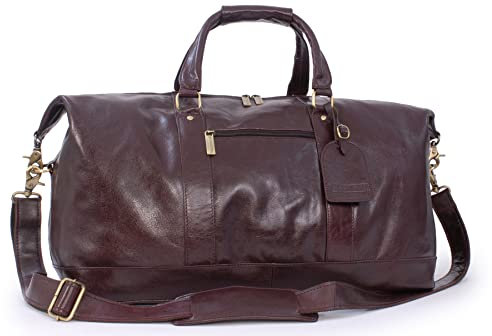 Bucklestone - Herren Leder Reisetasche - Handgepäck Tasche Groß - Weekender mit Abnehmbarer Verstellbarer Schultergurt - York - Braun