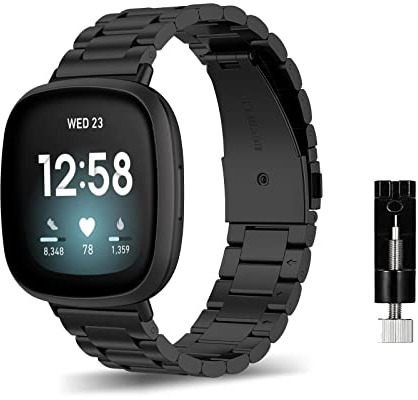 ZoRoll Armband für Fitbit Versa 4 / Fitbit Sense 2, Edelstahl Metal Ersatzarmband Herren & Damen Kompatibel mit Fitbit Versa 4 / Fitbit Sense 2 - Schwarz