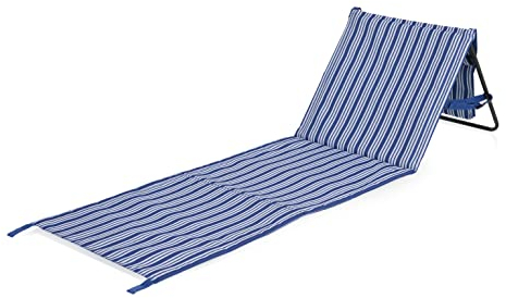 Campart Faltbare Strandliege Bretagne – bis 120 kg – gepolstert mit Tragegriff – Aluminium – 600D Polyester –1 Person – BE-0421, Blau-Weiß