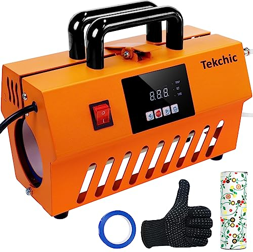 TEKCHIC Tumbler Mug Heat Press Machine, Sublimation Transfer 30oz 20oz 16oz Straight Skinny Tumblers, DIY Heat Transfer Vinyl with Temp&Timer Setting for 11-16oz Coffee/Ceramic Mugs Cup Glass-Orange