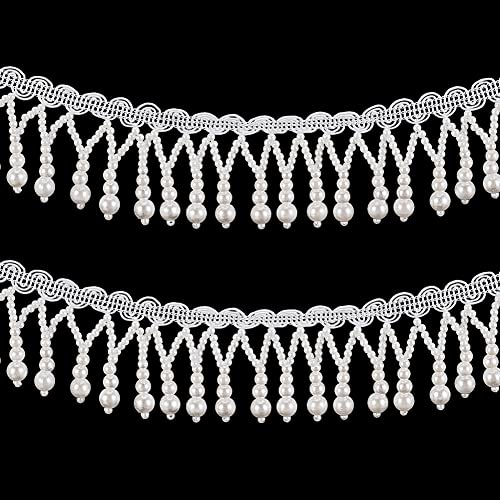 OLYCRAFT 2 Yards/1.8 M Perle Quaste Perlenbesatz Perlenbesatz 5cm Breit Weiße Perle Spitzenband Applikation Perlenfransen Für Hochzeit Braut DIY Nähen Handwerk Wohnkultur Kleidung Dekoration