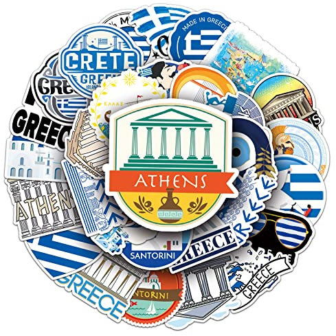 Bric Dodo 50 Stück Greece Aufkleber Auto Laptop Telefon Gitarre Skateboard Motorrad Fahrrad Greece Stickers Set Vinyl Wasserdicht Aesthetic Aufkleber für Jugendliche Kinder Erwachsene
