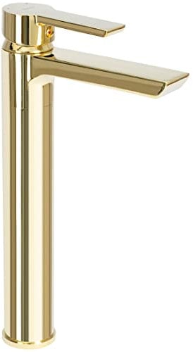 Rea Waschtischarmatur ARGUS GOLD HIGH Wasserhahn Bad Badarmatur aus Messing Armatur für Waschbecken Badezimmer Mischbatterie Waschbecken Einhebel (Gold)