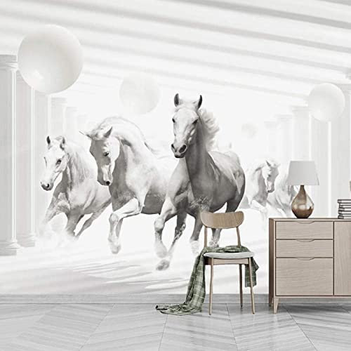 Fototapete 3D Tapete Modern Style Weißes Pferd Fototapete 3D Effekt Wandtapete Vliestapete Wandbilder XXL Wanddeko Tapeten